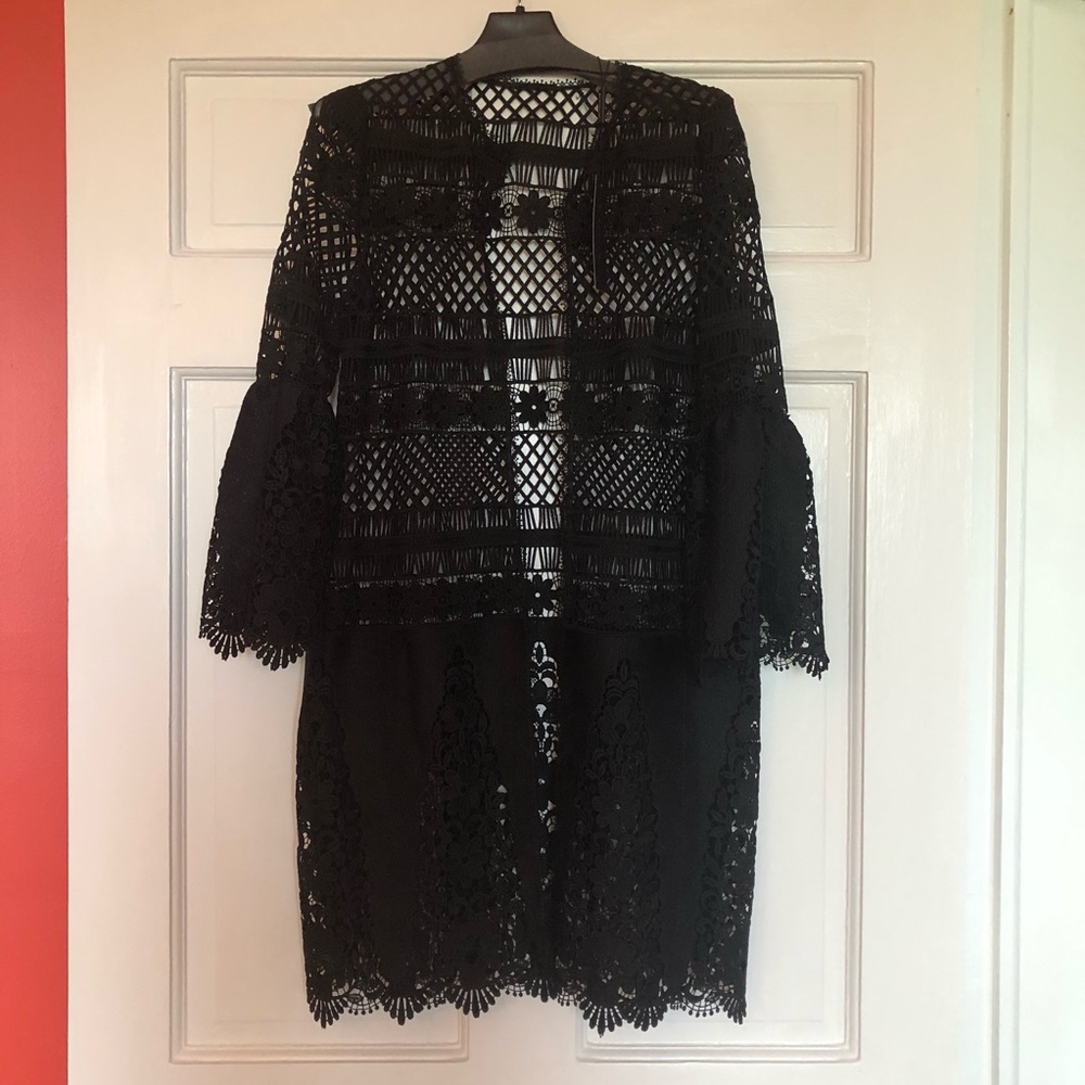 Elie Tahari Jaya Crochet Lace Bell Sleeve Jacket